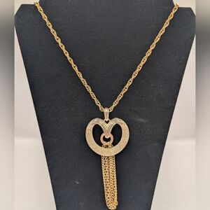 SARAH COVENTRY Vintage Necklace Gold Chain Heart Pendant with Tassel